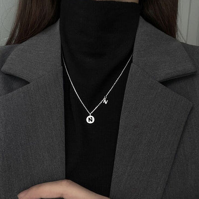 Letter Circle Zircon Necklace-S925 Solid Silver