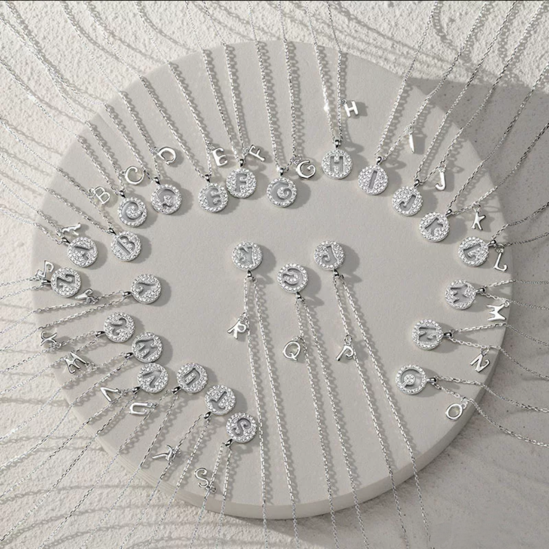 Letter Circle Zircon Necklace-S925 Solid Silver