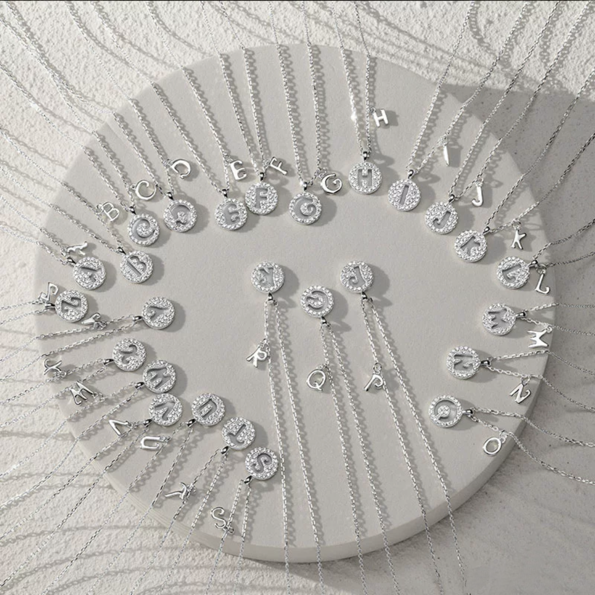 Letter Circle Zircon Necklace-S925 Solid Silver