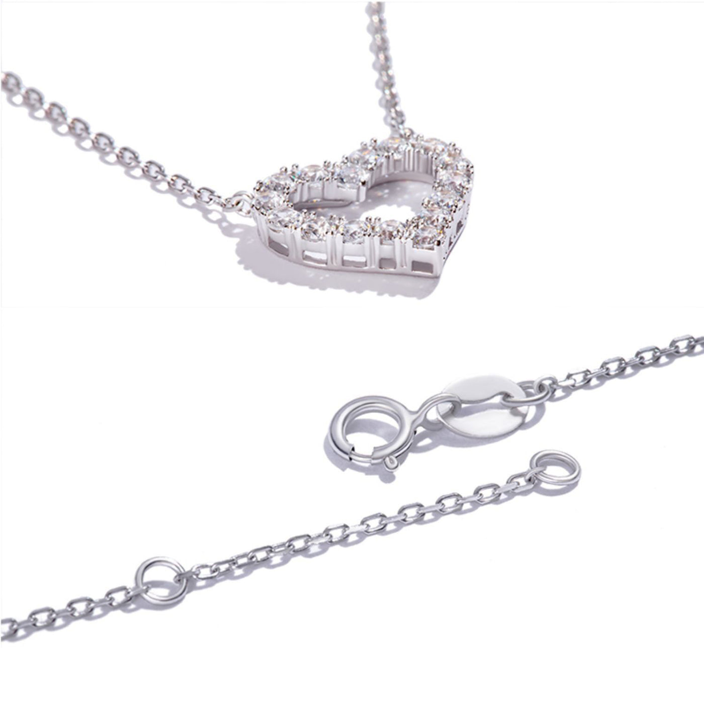 Hollow Heart Zircon Necklace-S925 Solid Silver