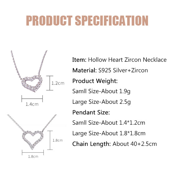 Hollow Heart Zircon Necklace-S925 Solid Silver