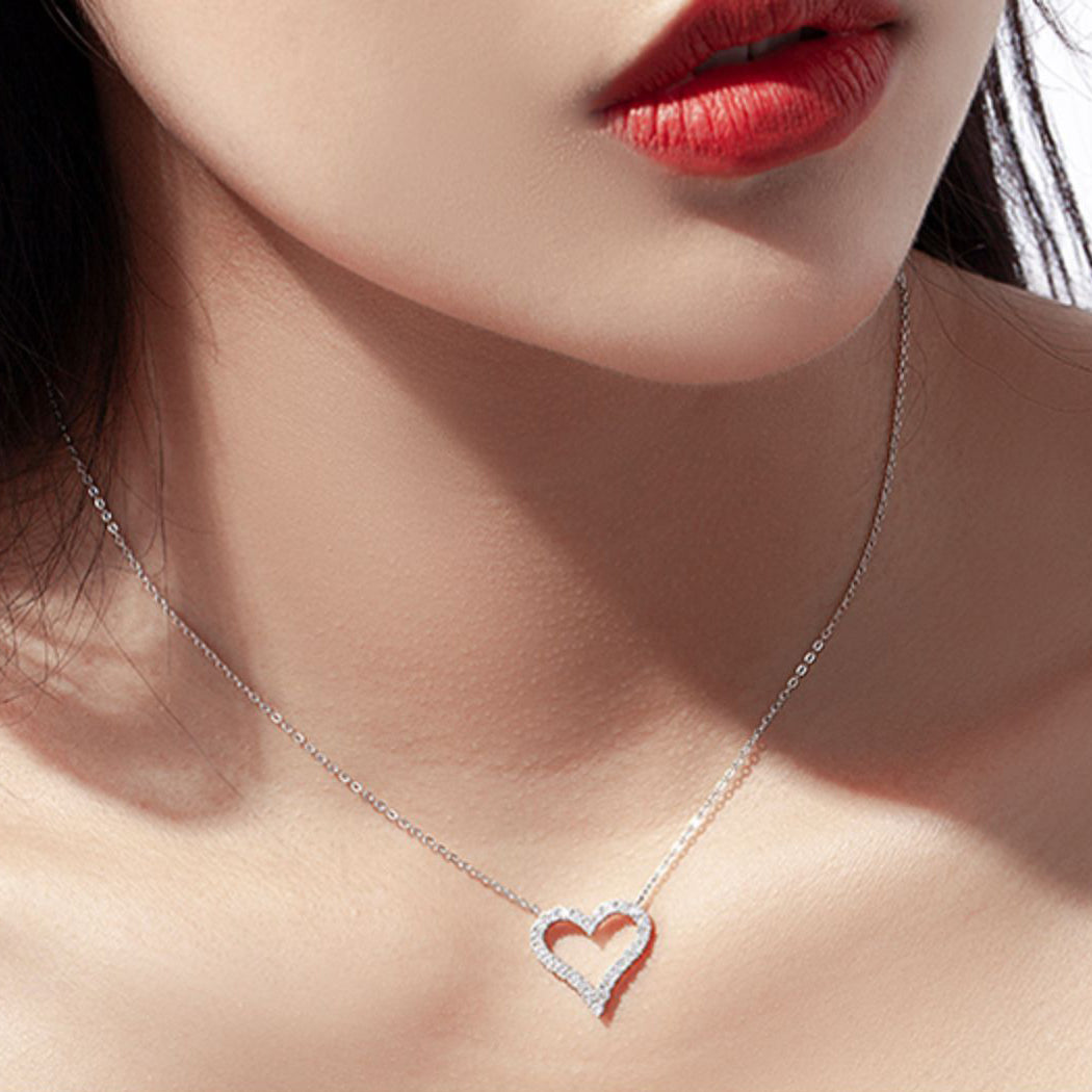 Hollow Heart Zircon Necklace-S925 Solid Silver
