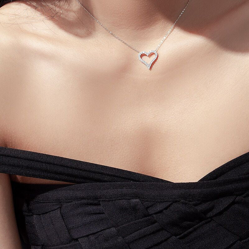 Hollow Heart Zircon Necklace-S925 Solid Silver