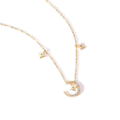 The Moon And The Stars Zircon Necklace-S925 Solid Silver