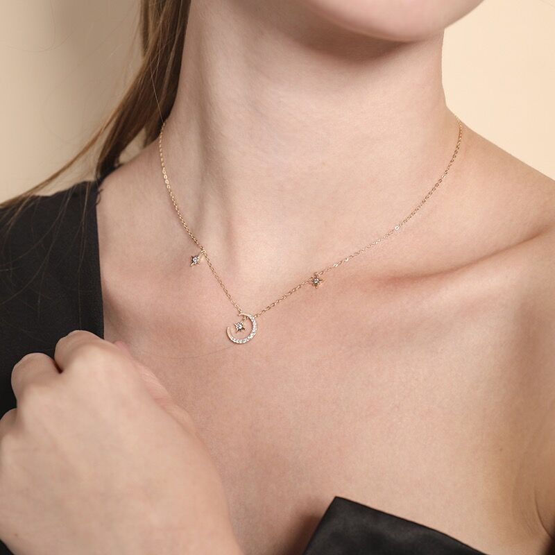 The Moon And The Stars Zircon Necklace-S925 Solid Silver