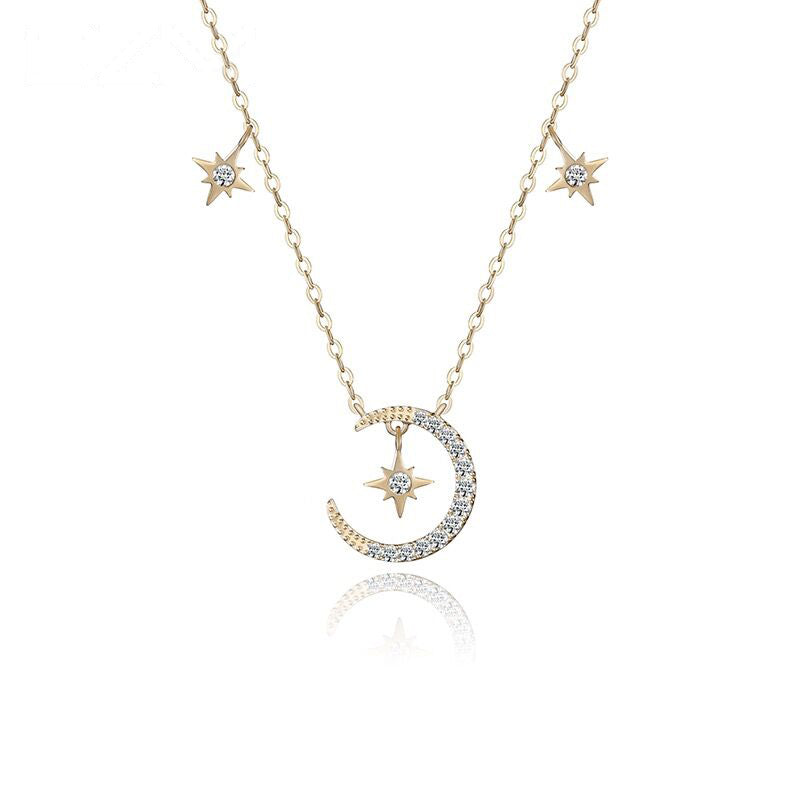 The Moon And The Stars Zircon Necklace-S925 Solid Silver