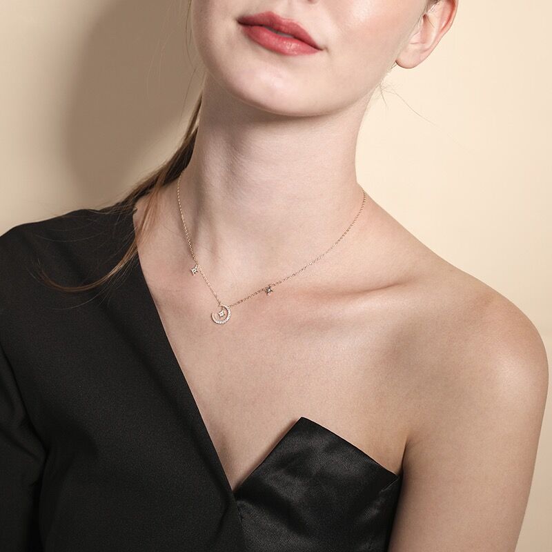The Moon And The Stars Zircon Necklace-S925 Solid Silver