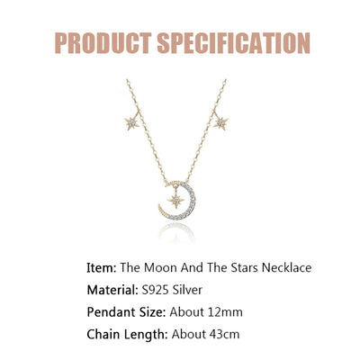 The Moon And The Stars Zircon Necklace-S925 Solid Silver