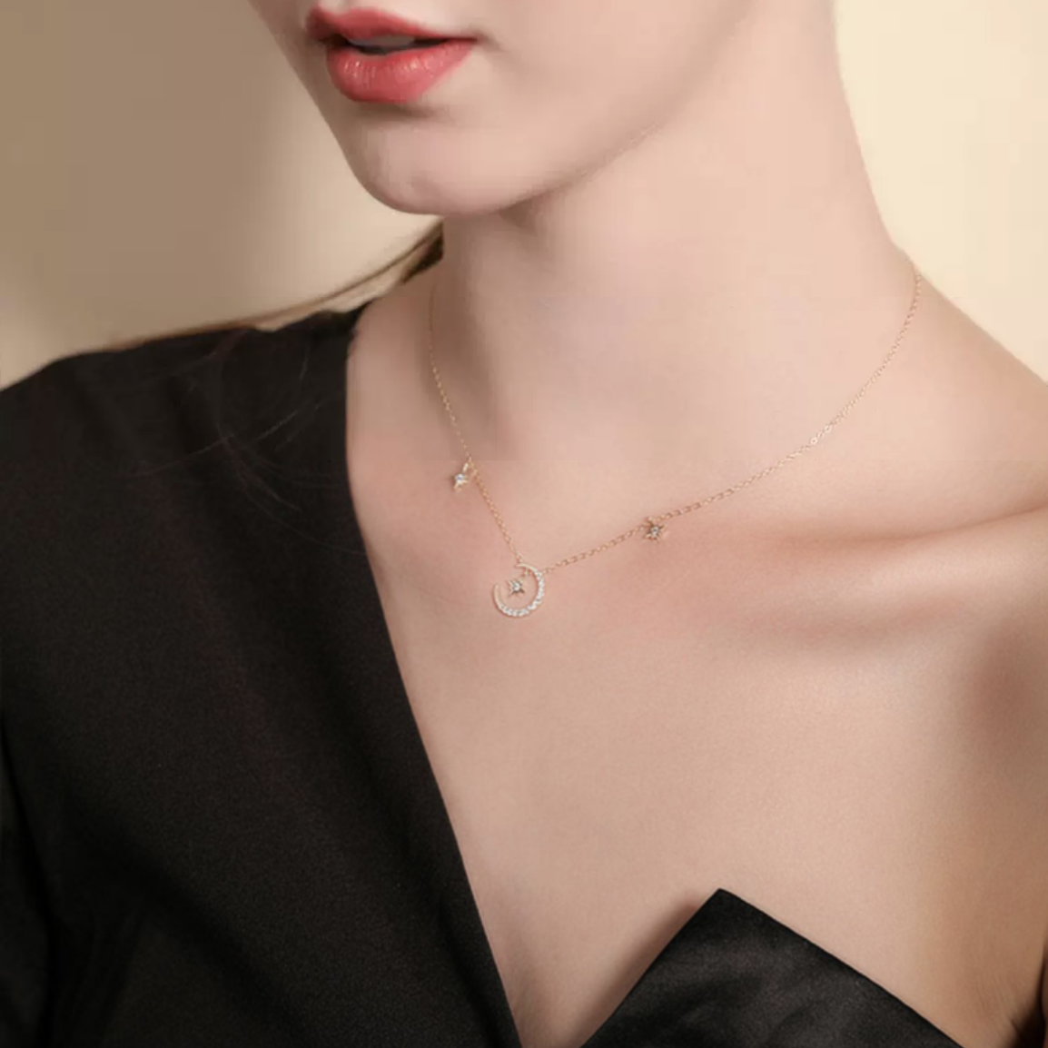 The Moon And The Stars Zircon Necklace-S925 Solid Silver