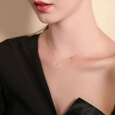The Moon And The Stars Zircon Necklace-S925 Solid Silver