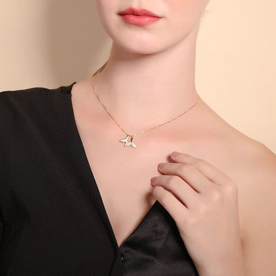 Mermaid Fish Tail Zircon Necklace-S925 Soid Silver
