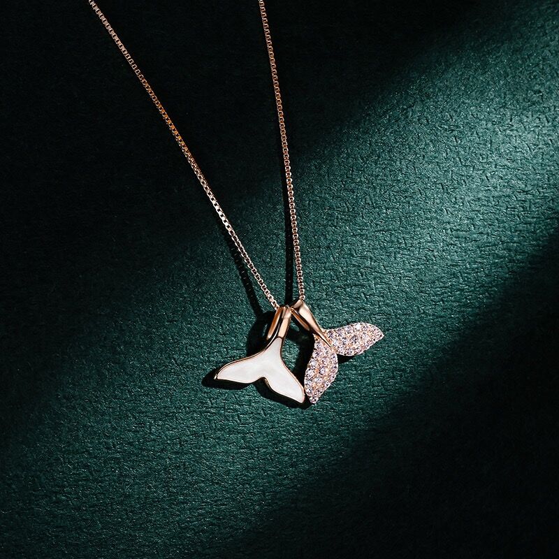 Mermaid Fish Tail Zircon Necklace-S925 Soid Silver