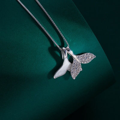 Mermaid Fish Tail Zircon Necklace-S925 Soid Silver