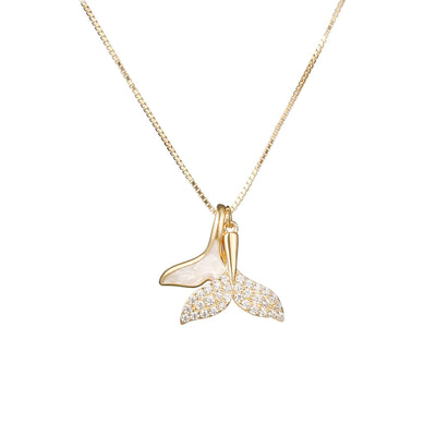 Mermaid Fish Tail Zircon Necklace-S925 Soid Silver