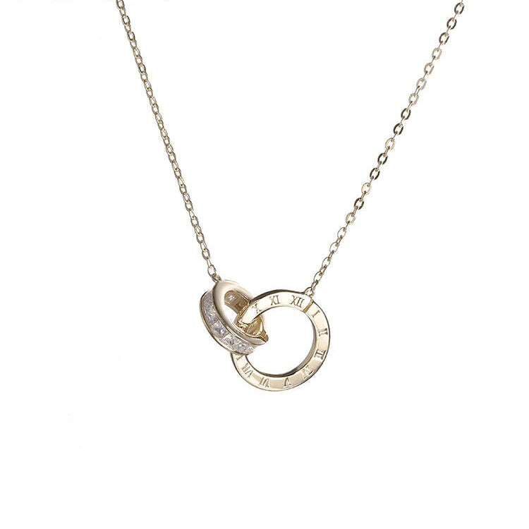 Double Ring Zircon Necklace-S925 Solid Silver