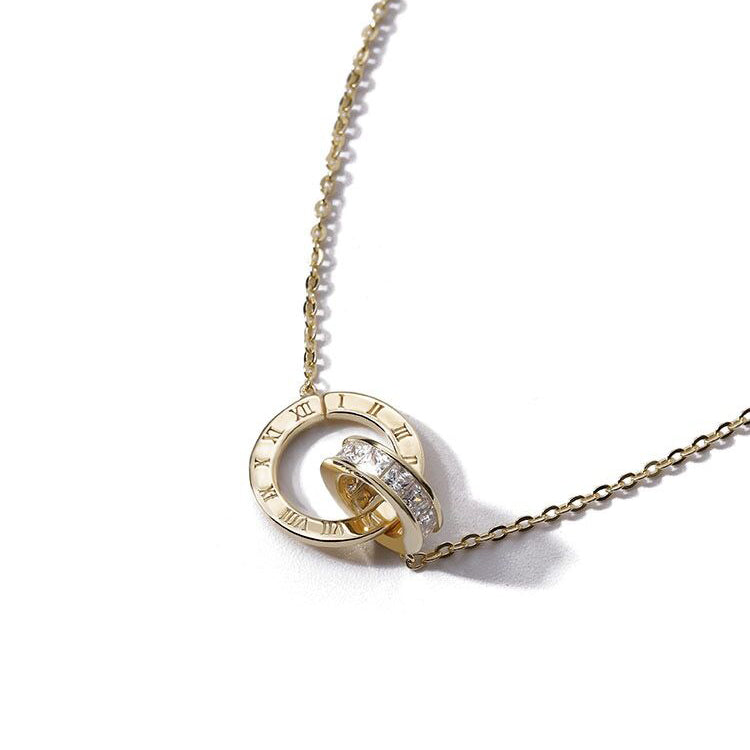 Double Ring Zircon Necklace-S925 Solid Silver