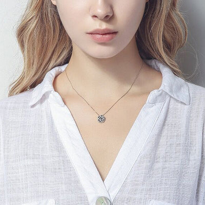 Camellia Zircon Necklace-S925 Solid Silver