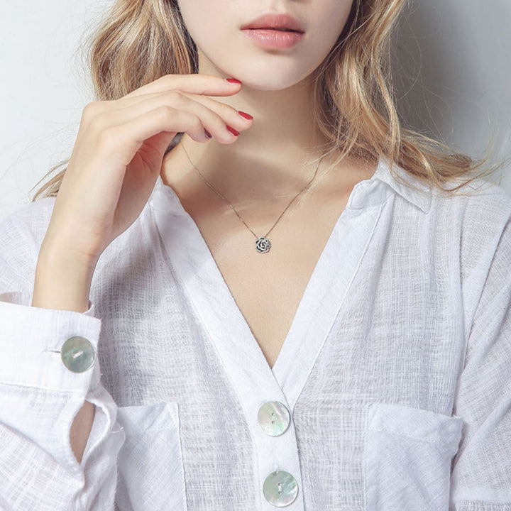 Camellia Zircon Necklace-S925 Solid Silver