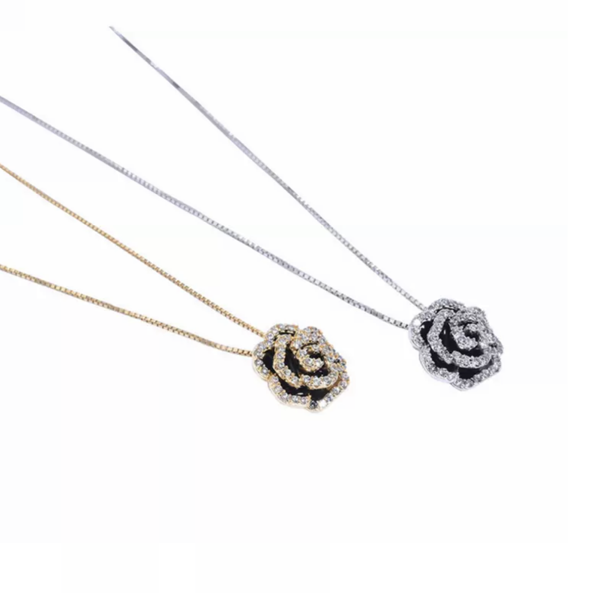 Camellia Zircon Necklace-S925 Solid Silver