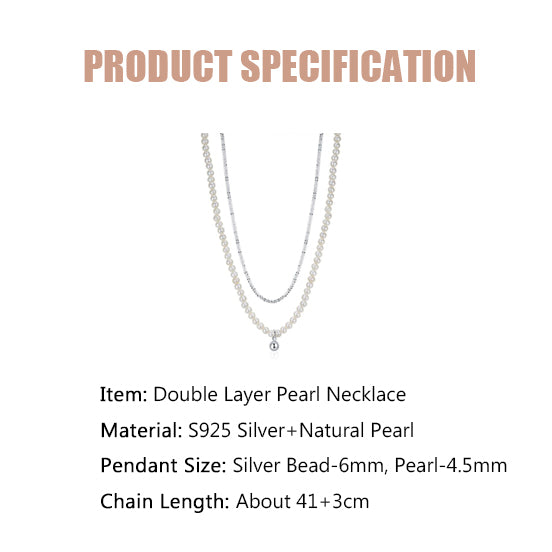 Double Layer Narural Pearl Necklace-S925 Solid Silver
