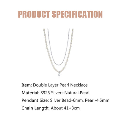 Double Layer Narural Pearl Necklace-S925 Solid Silver