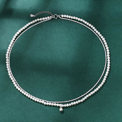 Double Layer Narural Pearl Necklace-S925 Solid Silver