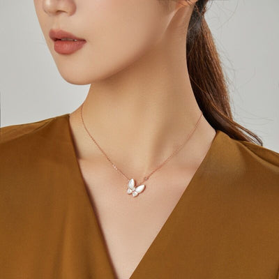 Butterfly Mother of Pearl Necklace-S925 Solid Silver