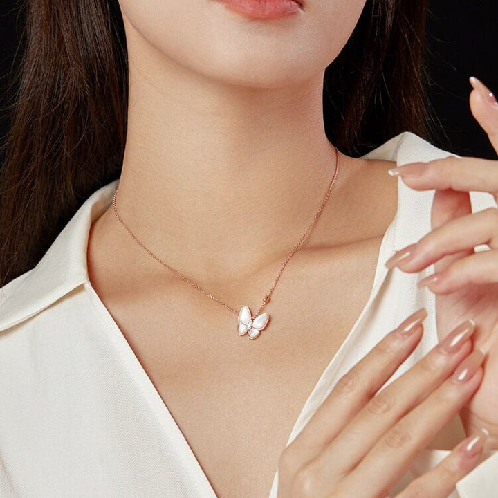 Butterfly Mother of Pearl Necklace-S925 Solid Silver