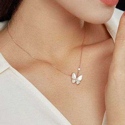 Butterfly Mother of Pearl Necklace-S925 Solid Silver