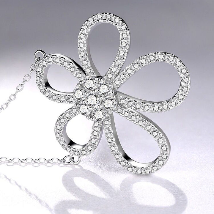 Flower Zircon Necklace-S925 Solid Silver