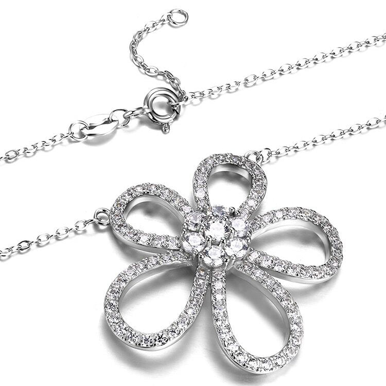 Flower Zircon Necklace-S925 Solid Silver