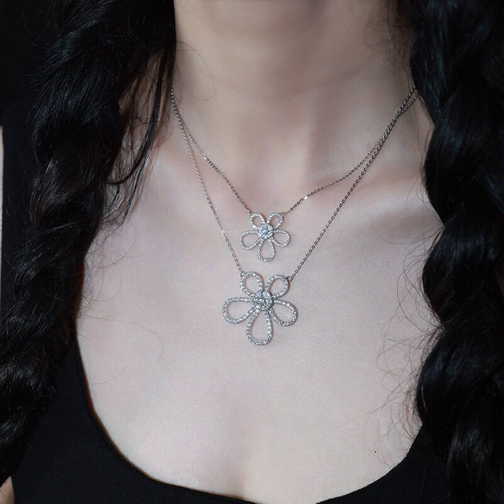 Flower Zircon Necklace-S925 Solid Silver