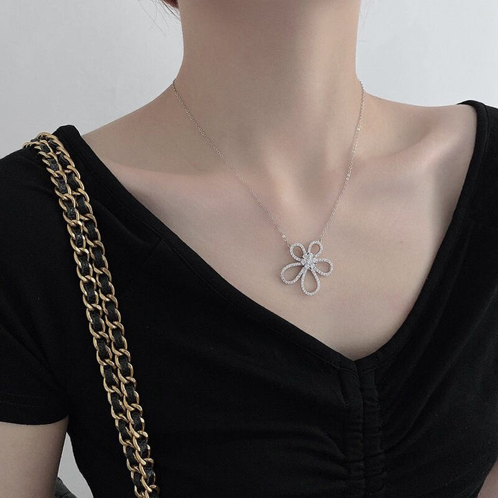 Flower Zircon Necklace-S925 Solid Silver