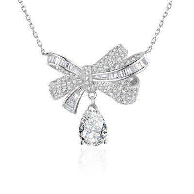 Bow Water-drop Zircon Necklace-S925 Solid Silver