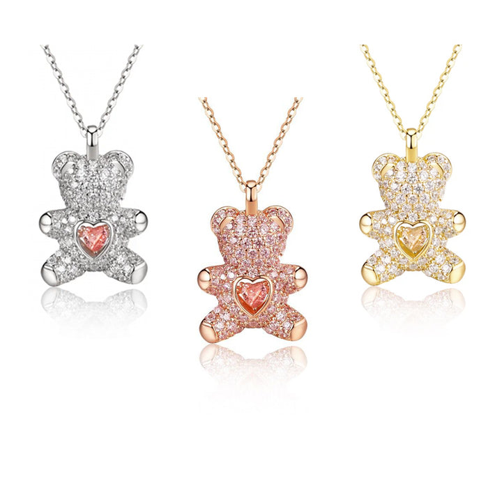 Love Lotso Bear Zircon Necklace-S925 Solid Silver