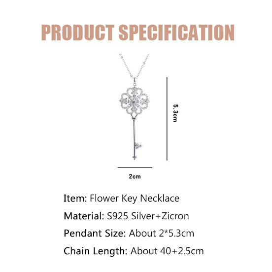 Flower Key Zircon Necklace-S925 Solid Silver