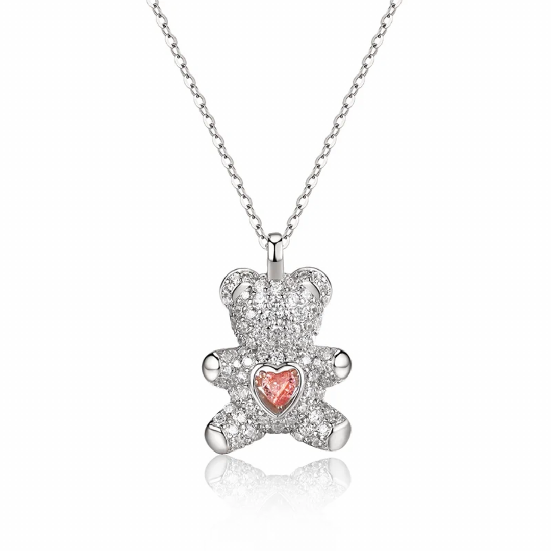 Love Lotso Bear Zircon Necklace-S925 Solid Silver