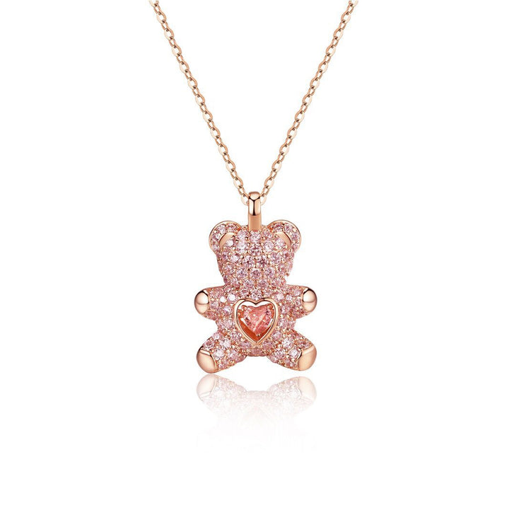 Love Lotso Bear Zircon Necklace-S925 Solid Silver
