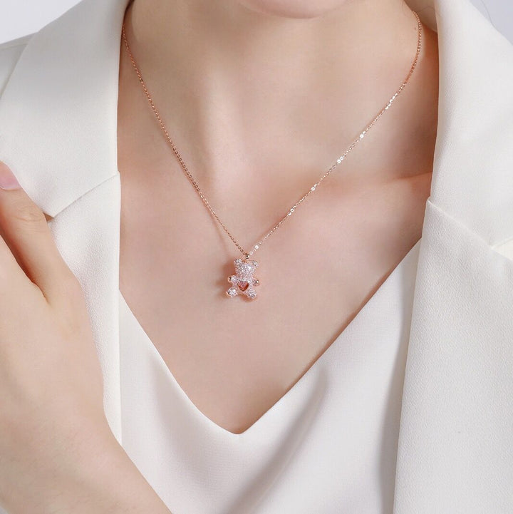 Love Lotso Bear Zircon Necklace-S925 Solid Silver