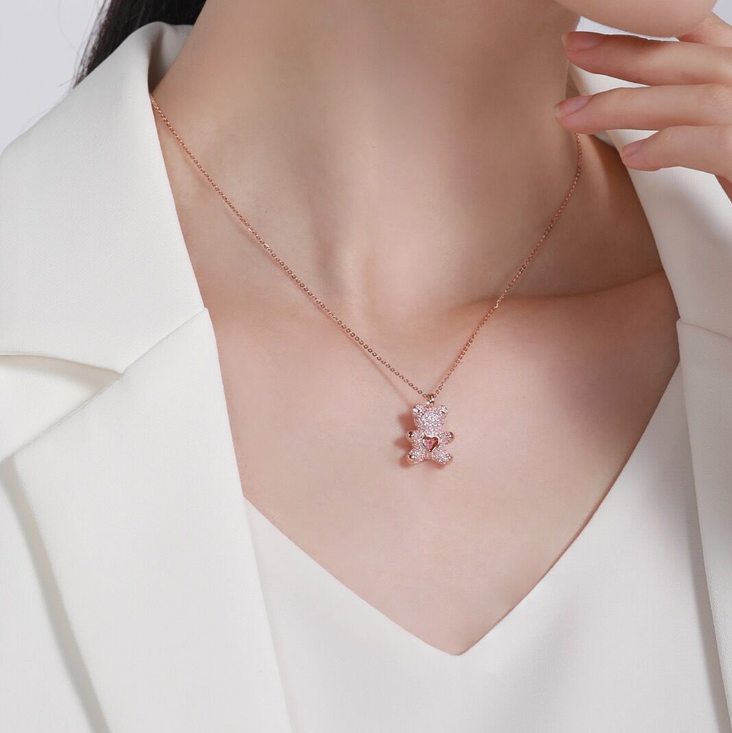 Love Lotso Bear Zircon Necklace-S925 Solid Silver
