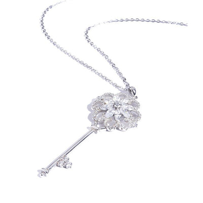 Flower Key Zircon Necklace-S925 Solid Silver