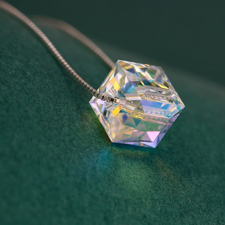 Cube Dazzle Austria Crystal Necklace-S925 Solid Silver