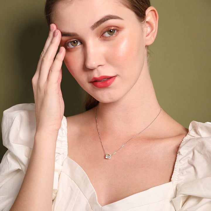 Cube Dazzle Austria Crystal Necklace-S925 Solid Silver