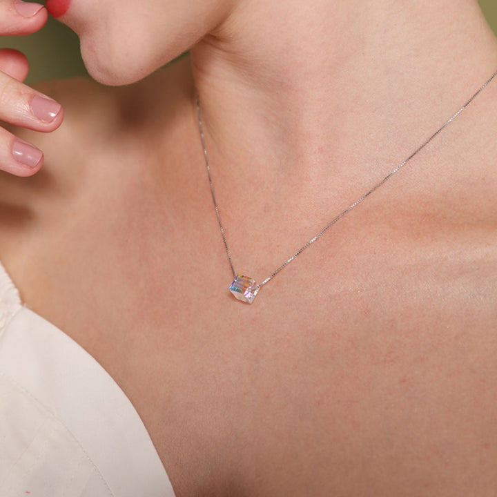 Cube Dazzle Austria Crystal Necklace-S925 Solid Silver
