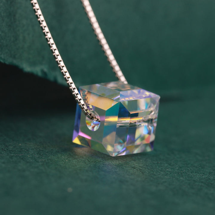 Cube Dazzle Austria Crystal Necklace-S925 Solid Silver