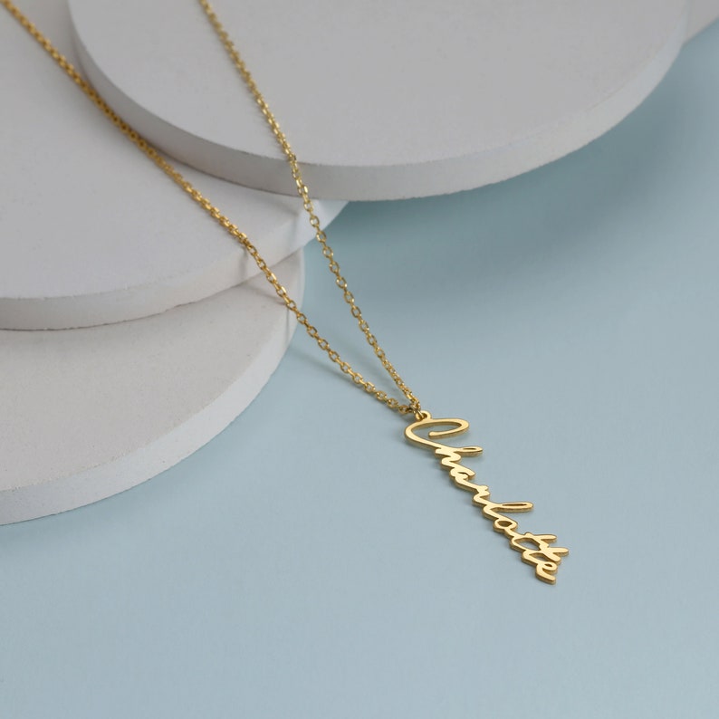 Custom Vertical Name Necklace - Solid 14K | 18K Gold