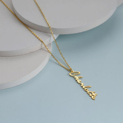 Custom Vertical Name Necklace - Solid 14K | 18K Gold