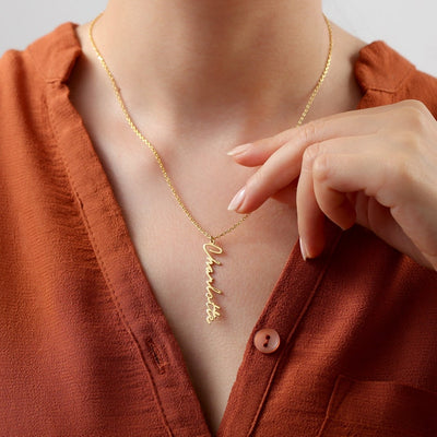 Vertical Name Necklace, Custom Name Necklace, Collier Prénom Vertical, Nameplate Necklace