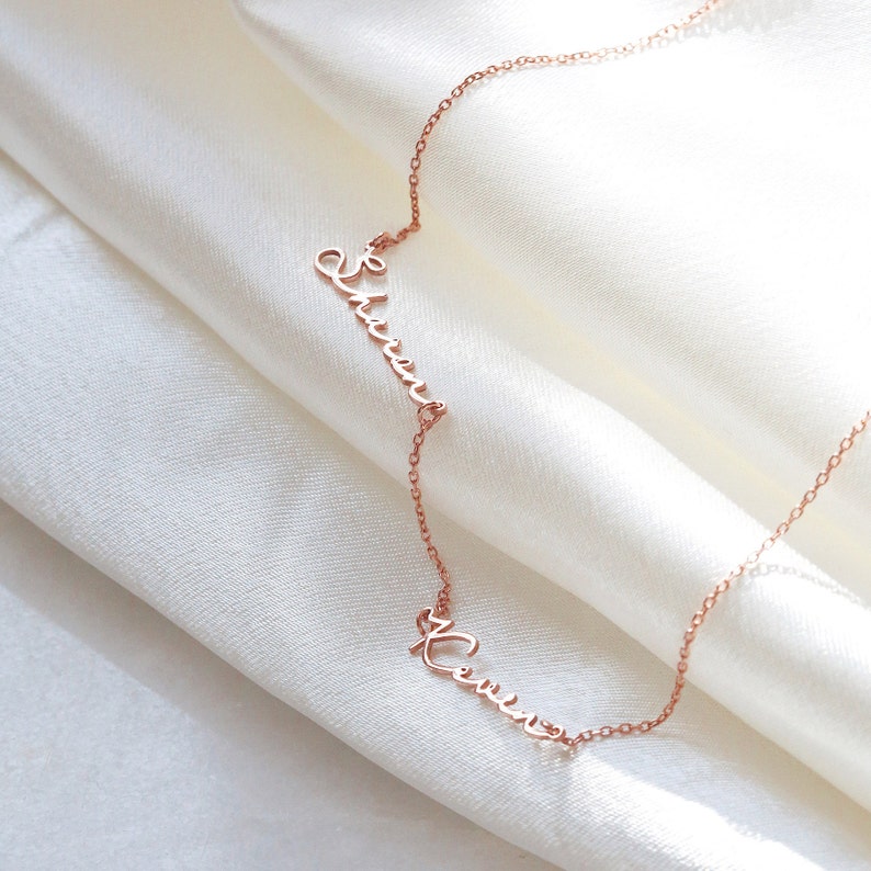 MULTI NAME NECKLACE, Baby 3 Name Necklace, Custom Children Necklace, Personalized Handwriting Necklace for Mom Gift, Rose Gold 