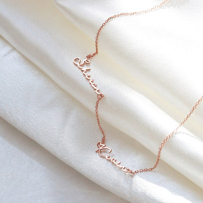 MULTI NAME NECKLACE, Baby 3 Name Necklace, Custom Children Necklace, Personalized Handwriting Necklace for Mom Gift, Rose Gold 